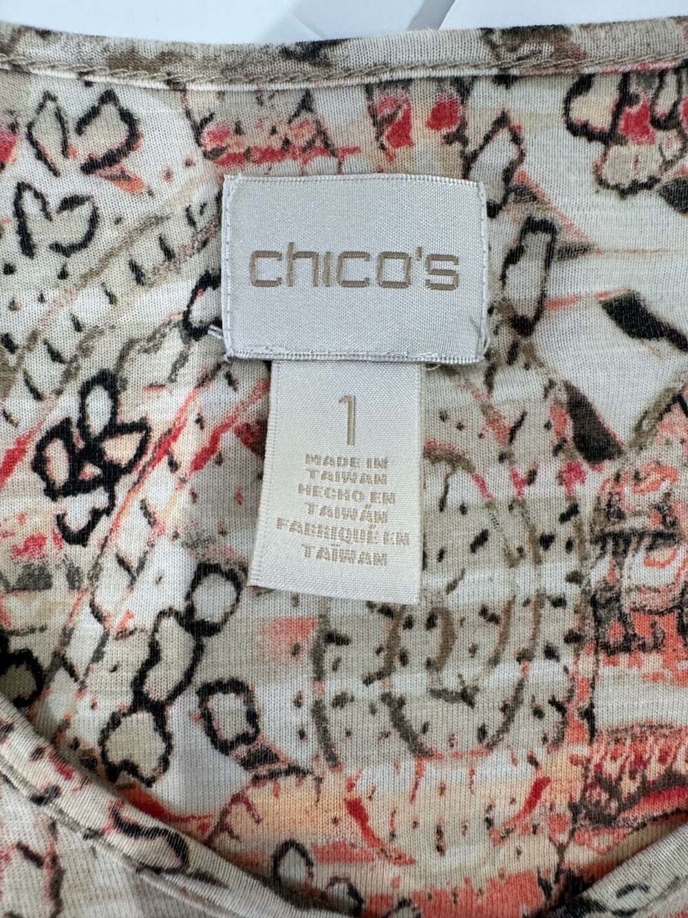 Chico's Size 1 Paisley Print Tie-Front Long Sleeve Top Medium - Picture 4 of 7